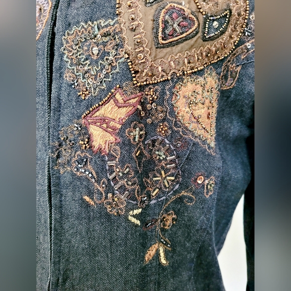 Chico's Women's Dark Blue Denim Embroidered Beaded Jacket 99%Cotton 1/Small - Picture 15 of 16